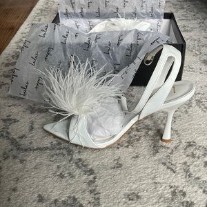 EUC Lulus Harper feather heels
